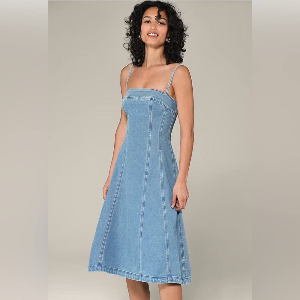 Express Medium Wash Square Neck Fit and Flare Dress
